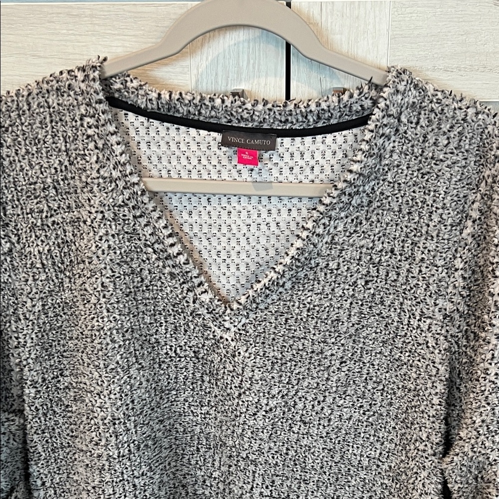 Vince Camuto Gray and Black Textured Fringe Sweater - Picture 9 of 9